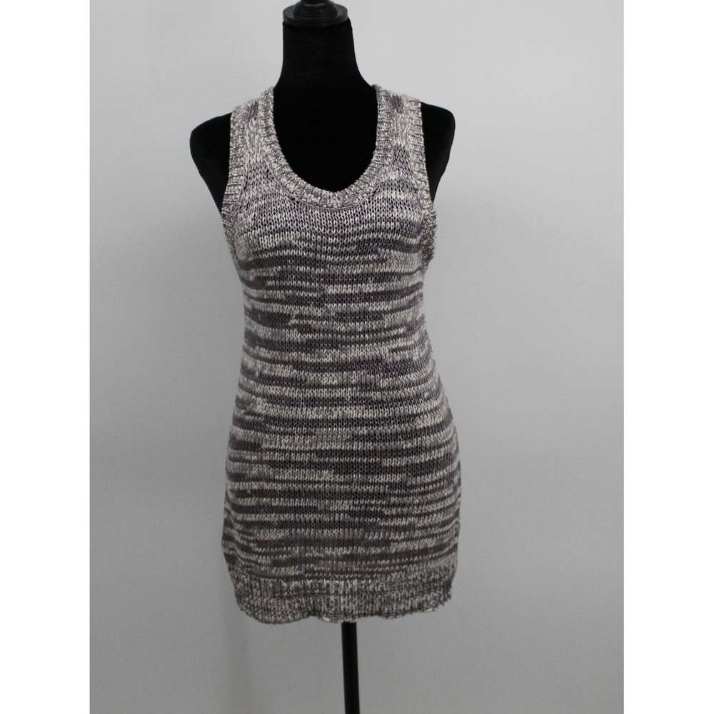 Saint Tropez West Womens Small Grey White Space Dye Knit Sleeveless Tunic Tank